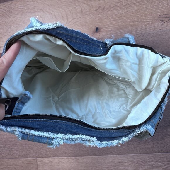 Denim Tote Shoulder Bag reworked with Sequin Pink Tiger Patch 12x19” - Picture 7 of 7